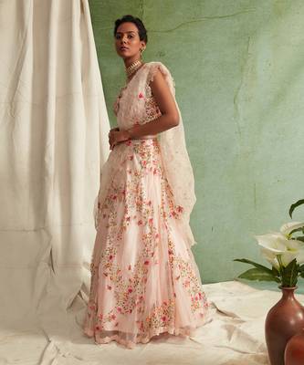 Organza Lehenga With Bustier And Dupatta And A Belt To Style 2