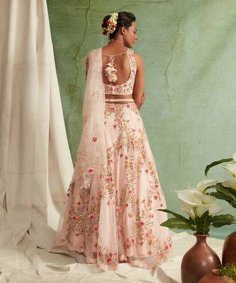Organza Lehenga With Bustier And Dupatta And A Belt To Style 3