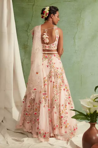 Organza Lehenga With Bustier And Dupatta And A Belt To Style