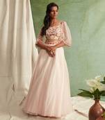 Blush Pink Skirt With Blouse And Short Cape