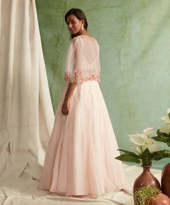 Blush Pink Skirt With Blouse And Short Cape 8