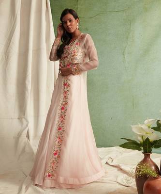 Pink Lehenga With Blouse And Long Cape 2