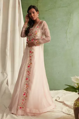 Pink Lehenga With Blouse And Long Cape