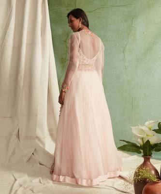 Pink Lehenga With Blouse And Long Cape 3