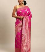 Rani pink woven silk blend saree with blouse