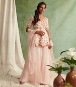 Pink Embroidered Peplum With Sharara And Dupatta