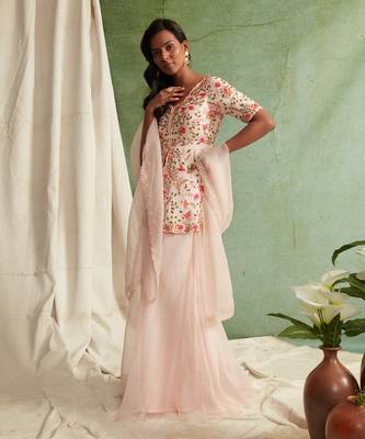 Pink Embroidered Peplum With Sharara And Dupatta 2