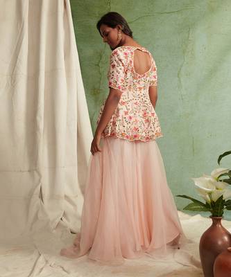 Pink Embroidered Peplum With Sharara And Dupatta 3