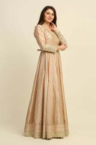 Golden Anarkali Churidaar Dupatta And Belt