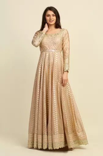 Golden Anarkali Churidaar Dupatta And Belt