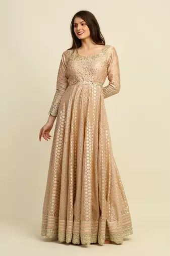 Golden Anarkali Churidaar Dupatta And Belt
