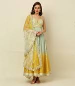 Green Yellow Ivory Ombre Anarkali Churidaar And Dupatta