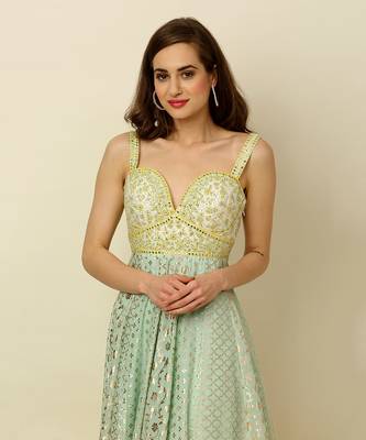 Green Yellow Ivory Ombre Anarkali Churidaar And Dupatta 8