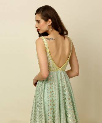 Green Yellow Ivory Ombre Anarkali Churidaar And Dupatta 9
