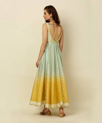 Green Yellow Ivory Ombre Anarkali Churidaar And Dupatta 10
