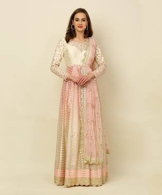 Ivory Pink Ombre Anarkali Churidaar Dupatta And Belt 1