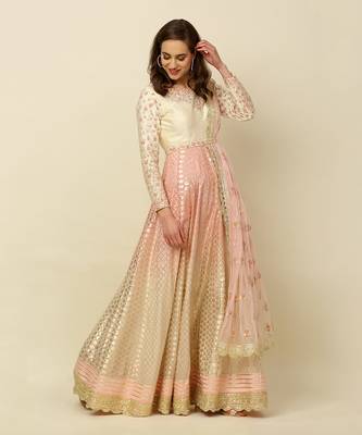 Ivory Pink Ombre Anarkali Churidaar Dupatta And Belt 2
