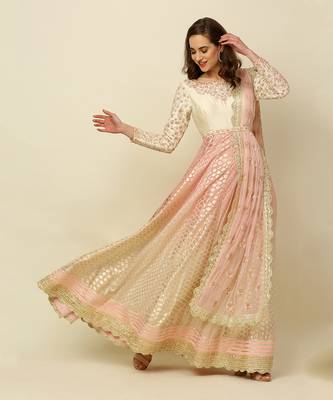Ivory Pink Ombre Anarkali Churidaar Dupatta And Belt 3