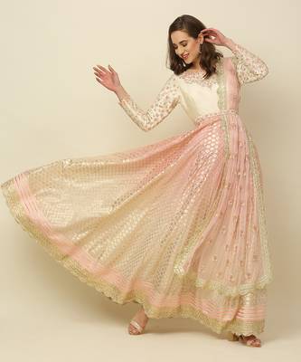Ivory Pink Ombre Anarkali Churidaar Dupatta And Belt 4