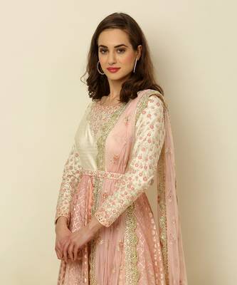 Ivory Pink Ombre Anarkali Churidaar Dupatta And Belt 5