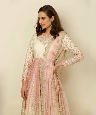Ivory Pink Ombre Anarkali Churidaar Dupatta And Belt 6