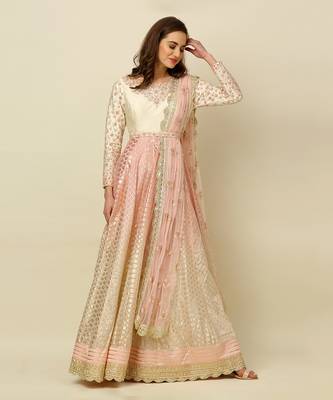 Ivory Pink Ombre Anarkali Churidaar Dupatta And Belt 7
