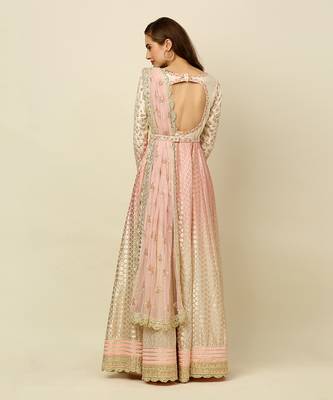Ivory Pink Ombre Anarkali Churidaar Dupatta And Belt 8