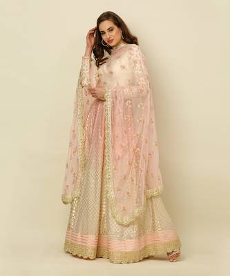 Ivory Pink Ombre Anarkali Churidaar Dupatta And Belt 9