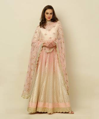 Ivory Pink Ombre Anarkali Churidaar Dupatta And Belt 10
