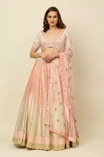 Pink Ivory Lehenga Blouse And Dupatta