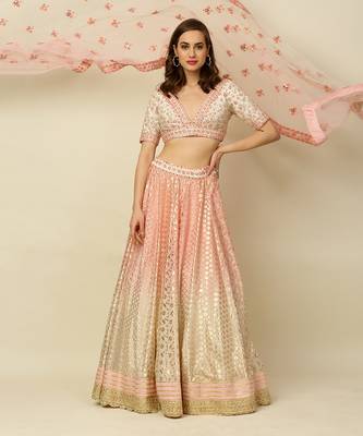Pink Ivory Lehenga Blouse And Dupatta 9