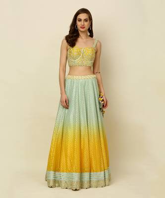 Green Yellow Ombre Lehenga Blouse Dupatta 2
