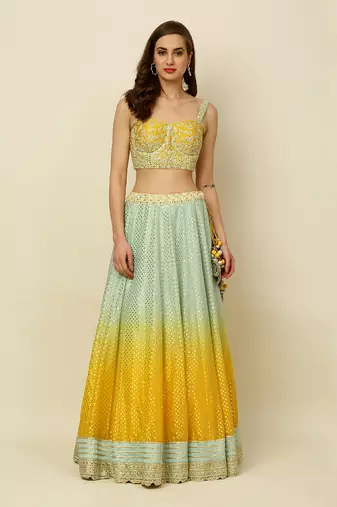 Green Yellow Ombre Lehenga Blouse Dupatta