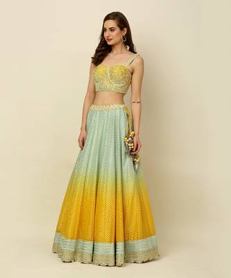 Green Yellow Ombre Lehenga Blouse Dupatta 3
