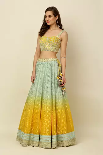 Green Yellow Ombre Lehenga Blouse Dupatta