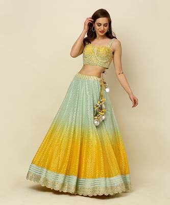 Green Yellow Ombre Lehenga Blouse Dupatta 4