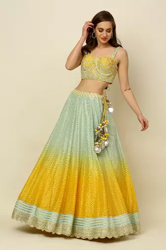 Green Yellow Ombre Lehenga Blouse Dupatta