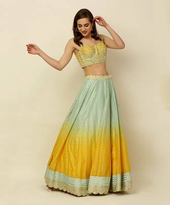Green Yellow Ombre Lehenga Blouse Dupatta 5