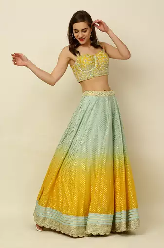 Green Yellow Ombre Lehenga Blouse Dupatta