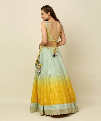 Green Yellow Ombre Lehenga Blouse Dupatta 6