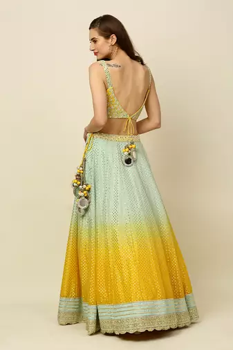 Green Yellow Ombre Lehenga Blouse Dupatta