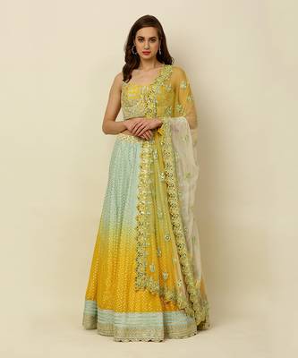 Green Yellow Ombre Lehenga Blouse Dupatta 1