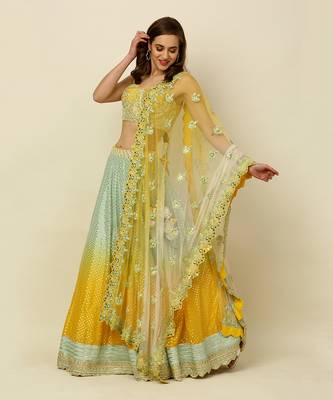 Green Yellow Ombre Lehenga Blouse Dupatta 7
