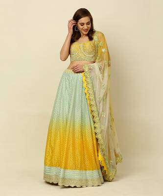 Green Yellow Ombre Lehenga Blouse Dupatta 8