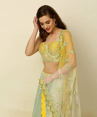 Green Yellow Ombre Lehenga Blouse Dupatta 9