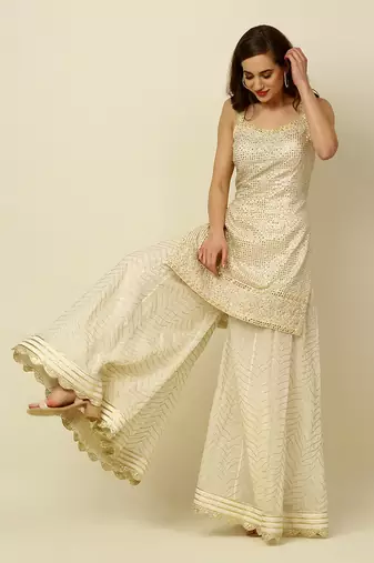 Ivory Kurta Sharara And Dupatta