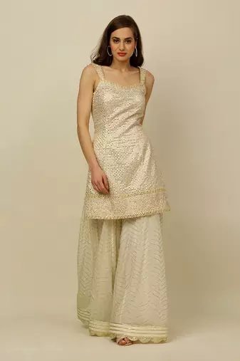 Ivory Kurta Sharara And Dupatta