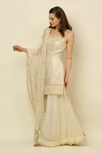 Ivory Kurta Sharara And Dupatta