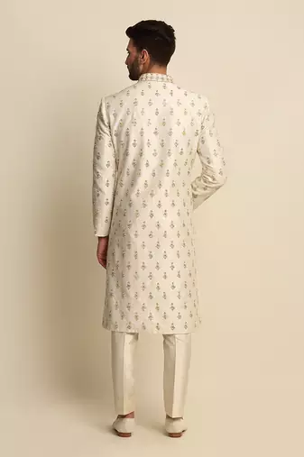 Off White Embroidered Sherwani