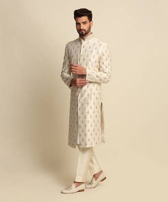 Off White Embroidered Sherwani 6